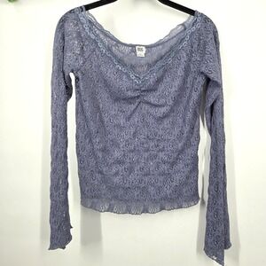 BDG Urban Outfitters XL Rhia Off-the-Shoulder Lace Top Ruched Bell Sleeve Witchy